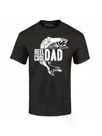 Reel Cool Dad T-shirt Fish Fishing Fishermen Camping Father'S Day Gift Tee Shirt 100% Cotton T-Shirt, Cotton T-Shirt Fitness T-shirt (Color: black, size: XXL)