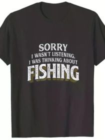 Men's Casual Fishing Graphic T-Shirt - 100% Cotton, Short Sleeve Crew Neck, Black with Bold "FISHING" Print, (Color: black, size: S)