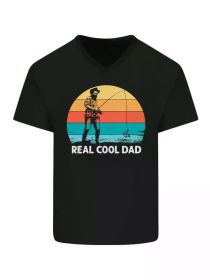 Reel Cool Daddy Fun Father's Day Fishing Men's V-Neck Cotton T-Shirt (Color: black, size: S)