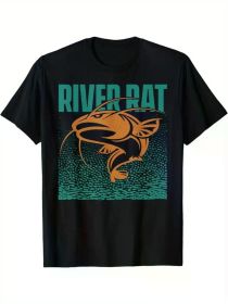 Men's Cotton Catfish Fishing T-Shirt - Breathable, Stretchy Fabric, Geometric Design | Suitable for both everyday and casual wear, all seasons (Color: black, size: XL)