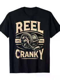 Outdoor men's clothing, funny quirky fishing reels word game t-shirts, humorous fisherman t-shirts, men's t-shirts (Color: black, size: S)