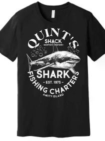 Vintage Quintuplets Hut Shark Fishing Rental Company established in 1975 Premium T-shirt Fun men's short sleeve graphic T-shirt (Color: black, size: L)