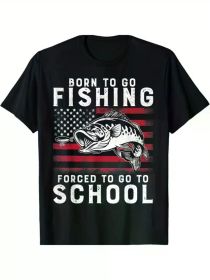 Men's Vintage USA Flag Fishing Graphic T-Shirt - "Born to Go Fishing, (Color: black, size: XL)