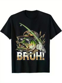 Hot StylishBruh Funny Fishing Graphic Print for Men Women Couple Fashion T-Shirt, Street Short Sleeve Cotton T-Shirt (Color: black, size: XXXL)