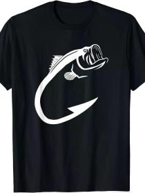 Fish Hook Minimal Art Cool Fishing Lover, Art Lover Gift Printed T-shirt Comfortable Breathable, Soft, (Color: black, size: L)