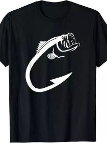Fish Hook Minimal Art Cool Fishing Lover, Art Lover Gift Printed T-shirt Comfortable Breathable, Soft, (Color: black, size: XL)