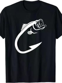 Fish Hook Minimal Art Cool Fishing Lover, Art Lover Gift Printed T-shirt Comfortable Breathable, Soft, (Color: black, size: M)