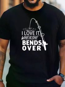 Plus Size Men's Fishing Slogan Tee - Casual Summer Essential with Breathable Fabric, (Color: black, size: XXL)