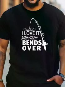 Plus Size Men's Fishing Slogan Tee - Casual Summer Essential with Breathable Fabric, (Color: black, size: M)