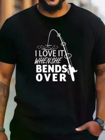 Plus Size Men's Fishing Slogan Tee - Casual Summer Essential with Breathable Fabric, (Color: black, size: L)