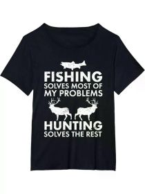 1 pc, 100% cotton T-shirt, Fun fishing and hunting gift Christmas Humor Hunter Cool T-shirt (Color: black, size: S)