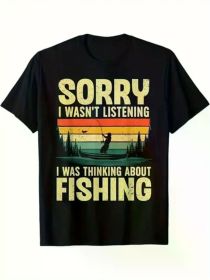 1pc Fishing T-Shirt for Enthusiasts for Men Women Couple Fashion T-Shirt, Street Short Sleeve Cotton T-Shirt -Ultra-Soft, Breathable (Color: black, size: XXL)