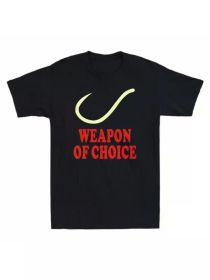 Weapon of Choice" Funny Fishing Graphic Men's Cotton T-Shirt - Vintage Style, Black with Red & Yellow Print, 180g/m², (Color: black, size: XL)