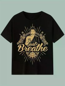 Zen-Inspired Cotton T-Shirt, 100% Crew Neck Sports Tee with Geometric Applique, All-Season Knit Fabric for Fishing & Outdoor Activities (Color: black, size: XXL)