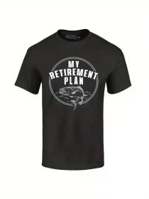 My Retirement Plan Is Fishing T-shirt Fun Retired Fishing Grandpa Dad Shirts 100% Cotton T-Shirt, Cotton T-Shirt Fitness T-shirt (Color: black, size: XL)